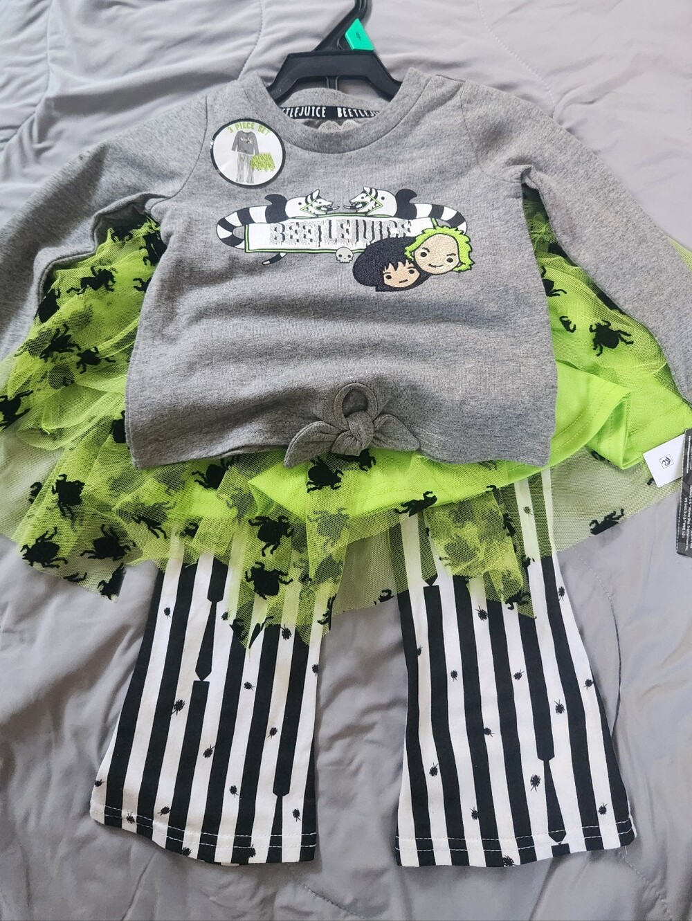3PC 18M Beetlejuice Girls' Gray & Green Outfit